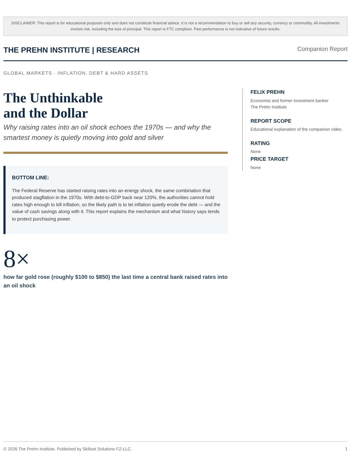 Cover of The Unthinkable and the Dollar