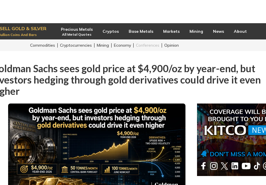 Headline reporting Goldman Sachs sees gold at 4900 dollars by year end
