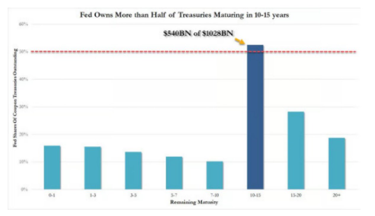 Chart: the Federal Reserve owns more than half of US Treasuries maturing in 10 to 15 years